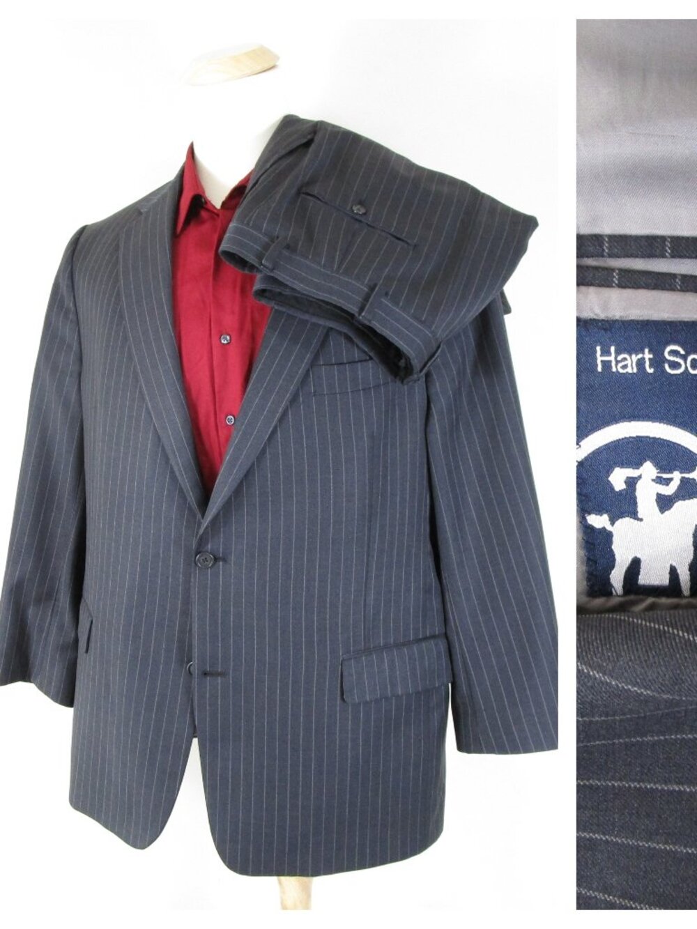 Hart Shaffner Marx Gray Pinstripe Wool Two Button Suit Size 48R Pants 38 X 30
